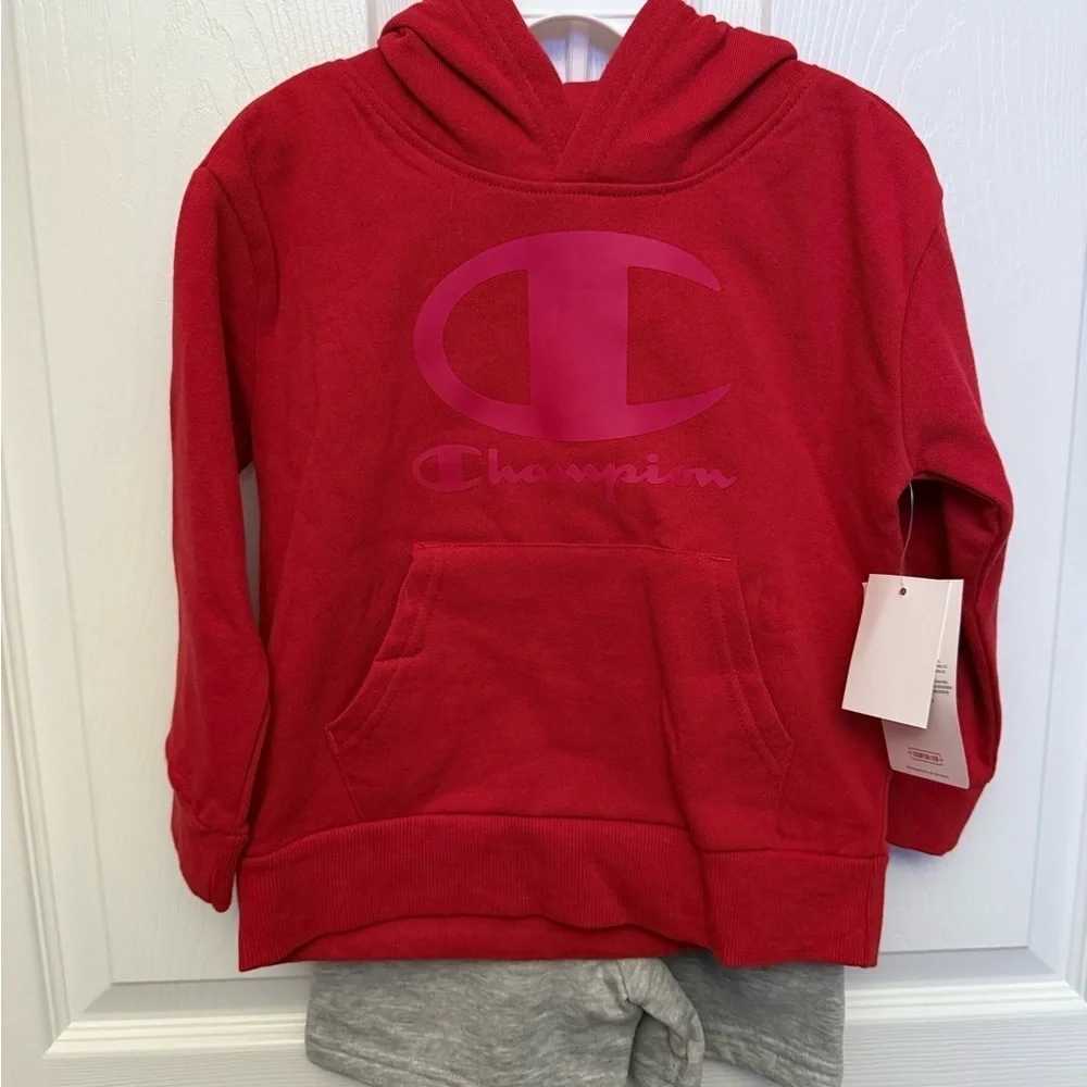 NWT Champion Red Sweatshirt Hoodie with Gray Shorts, Size 4